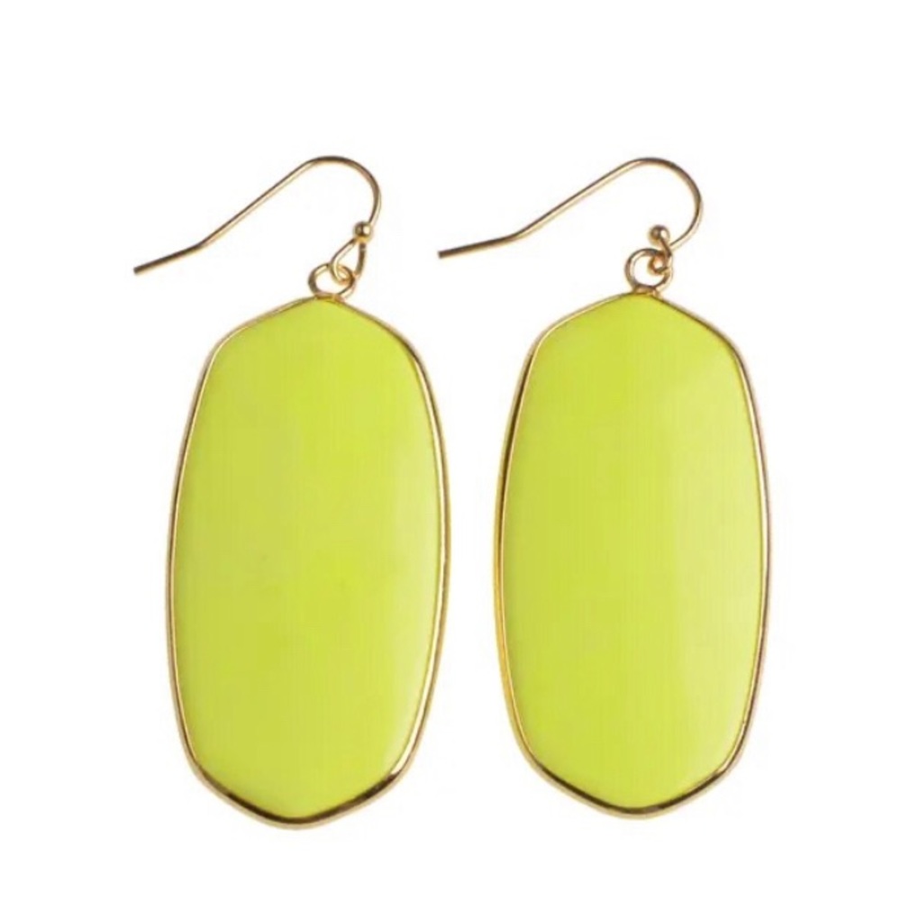 Large 14k Gold Plated Yellow Stone Oval Hexagon Dangle Statement Earrings